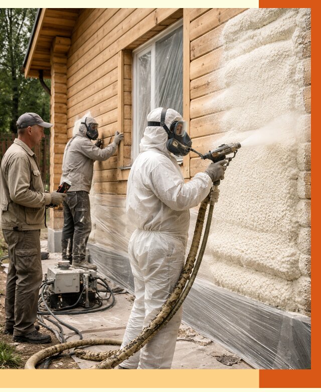 Утепление дома из бруса ППУ в Карасук от 3910 руб/м2 под ключ | ТепломастерКск