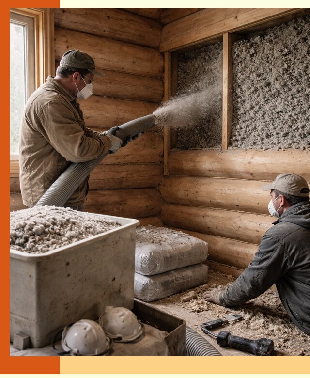 Утепление дома из бруса эковатой в Карасук