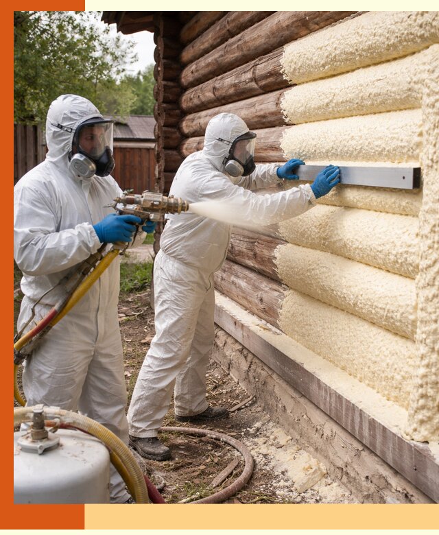 Утепление бревенчатого дома ППУ в Карасук эффективной изоляцией