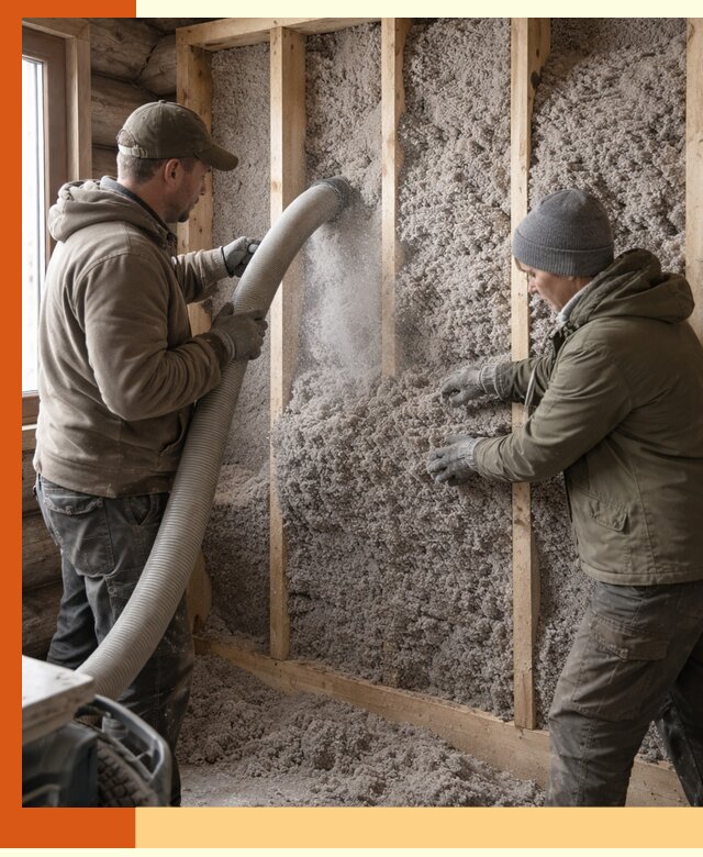 Утепление бревенчатого дома эковатой в Карасук