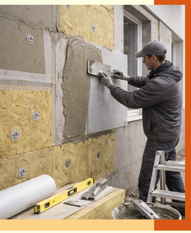 Утепление фасада под штукатурку в Карасук от 4266 руб/м2 — монтаж пенопластом и минватой | ТепломастерКск