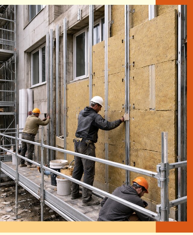 Утепление вентилируемого фасада в Карасук от 5688 руб/м2 — монтаж и утепление вентфасад | ТепломастерКск