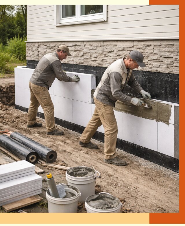 Утепление фундамента снаружи в Карасук от 4266 руб. за м² | ТепломастерКск