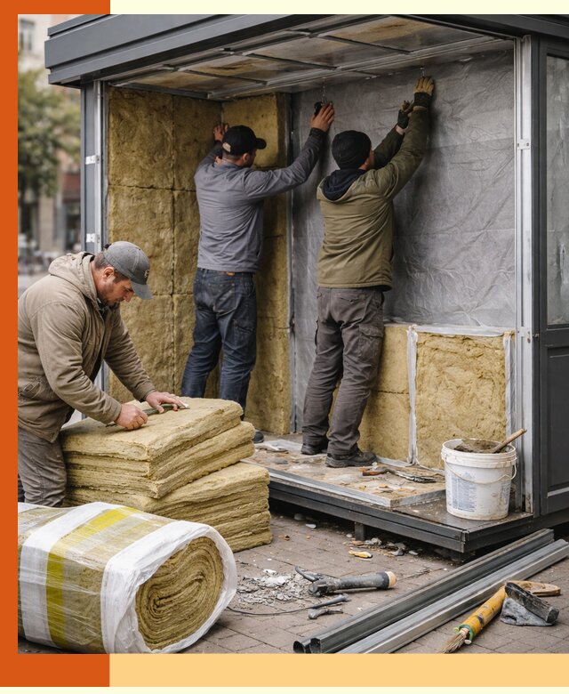 Утепление павильона шаурмы под ключ в Карасук