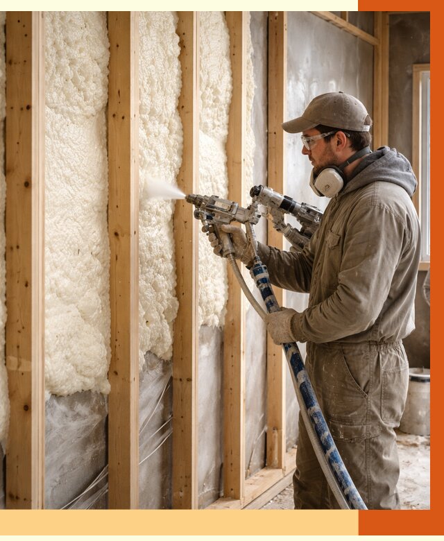 Утепление каркасной стены ППУ в Карасук от 4317 руб./м2 под ключ | ТепломастерКск