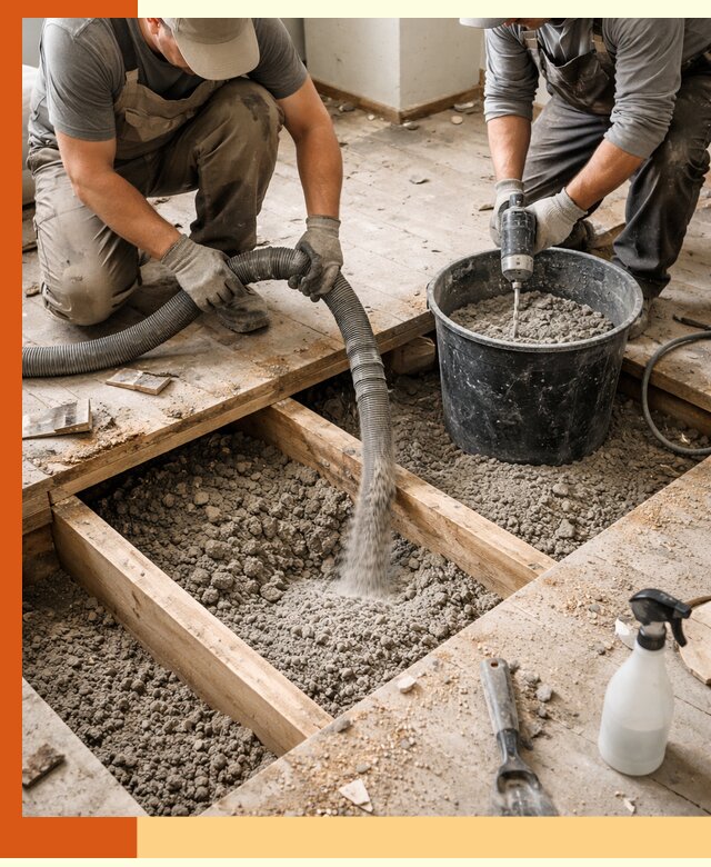 Заполнение пустот пола в Карасук полиуретаном и пенополистиролом