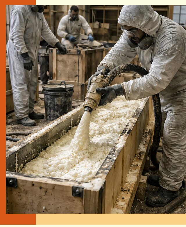 Заливка пенополиуретана в формы для утепления в Карасук