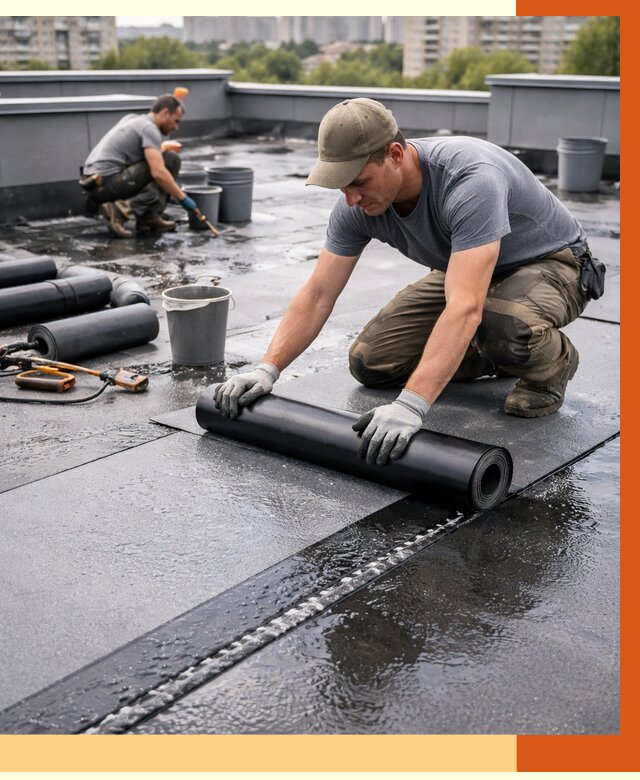 Гидроизоляция плоской кровли в Карасук от 4571 руб./м2 — профессионально | ТепломастерКск