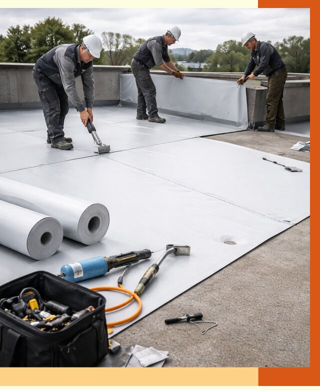 Гидроизоляция мембранной кровли в Карасук от 7618 руб./м² — профессионально | ТепломастерКск